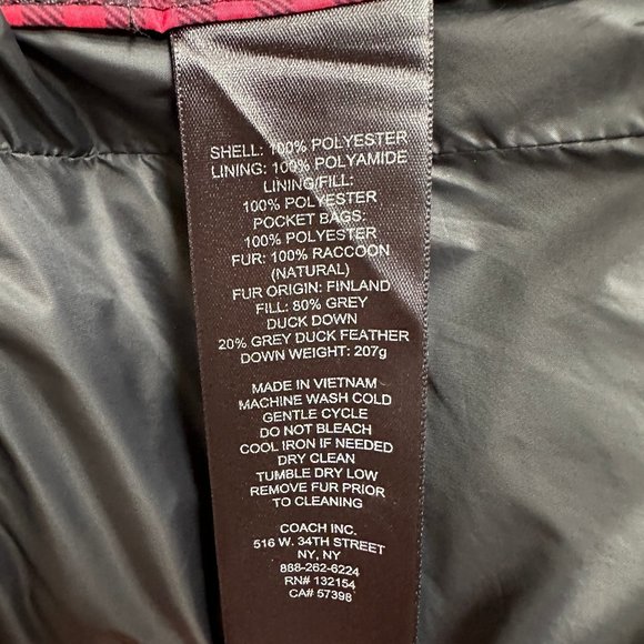 Women COACH Gingham Check Short Down Puffer Coat Jacket - Red/Black - Size Large - Picture 12 of 15